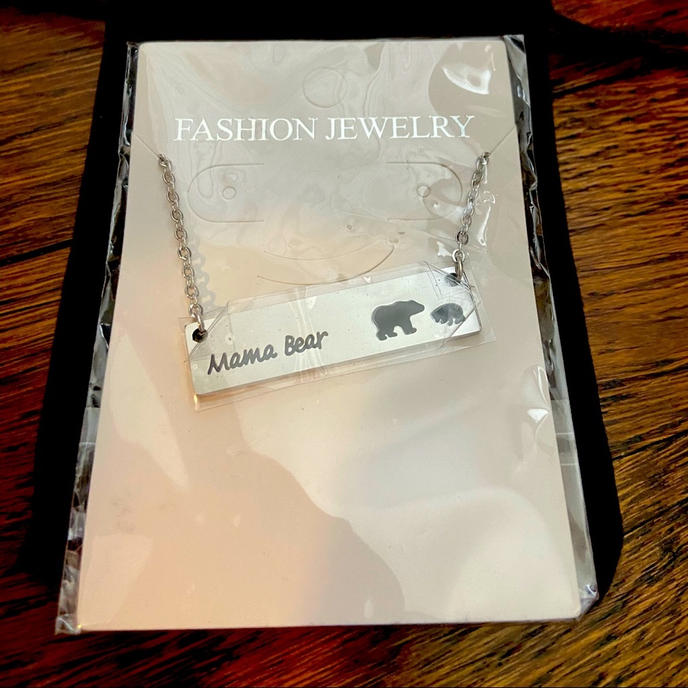 Mama bear silver bar necklace